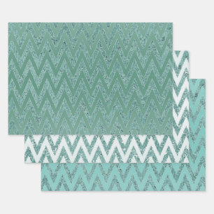 Glitzy Green Chevron Stripes Christmas Wrapping Paper Sheets