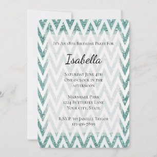 Glitzy Green Emerald Mint Zigzag Stripes  Invitation
