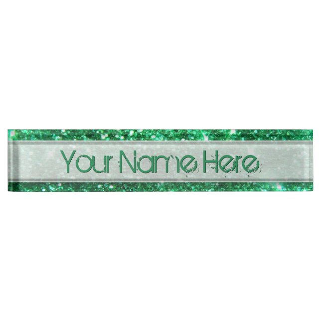 Glitzy Green Glitter Name Plate (Front)