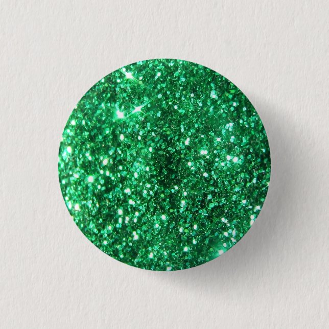 Glitzy Green Glitter Pinback Button (Front)