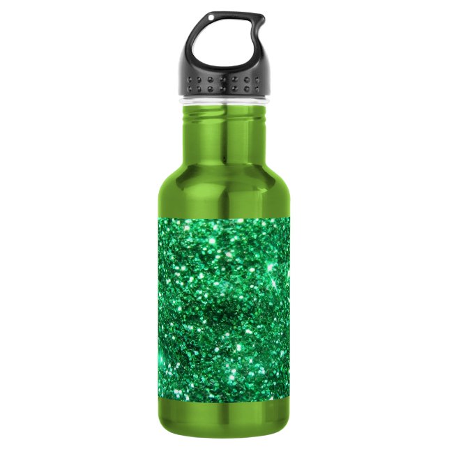 Glitzy Green Glitter Stainless Steel Water Bottle (Front)