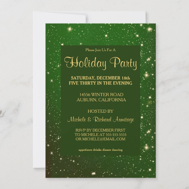 Glitzy Green Holiday Party Invitation (Front)