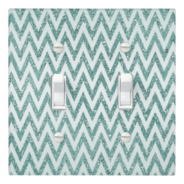 Glitzy Green White Chevron Stripes Christmas Light Switch Cover (In Situ)