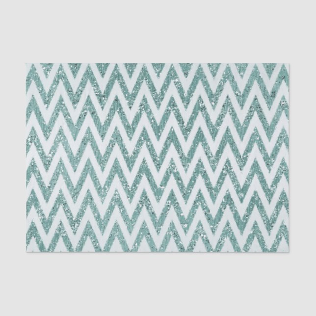 Glitzy Green White Chevron Stripes Christmas Tissue Paper (Front)