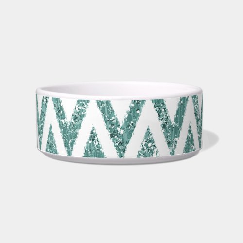 Glitzy Green White Chevron Zigzag Stripes   Bowl