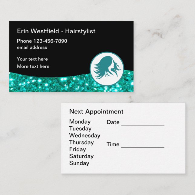 Glitzy Hair Beauty Appointment Business Cards (Front/Back)