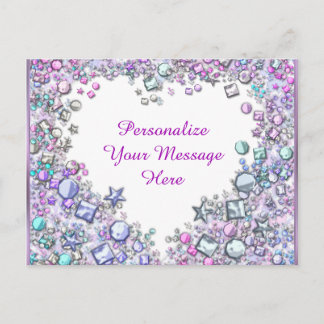 Glitzy Heart Gems Personalized Message Postcard