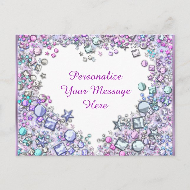 Glitzy Heart Gems Personalized Message Postcard (Front)