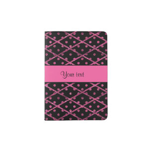 Glitzy Hot Pink Glitter Polka Dots & Diamonds Passport Holder