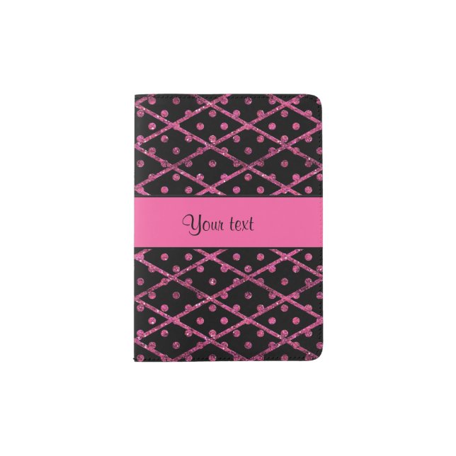 Glitzy Hot Pink Glitter Polka Dots & Diamonds Passport Holder (Front)