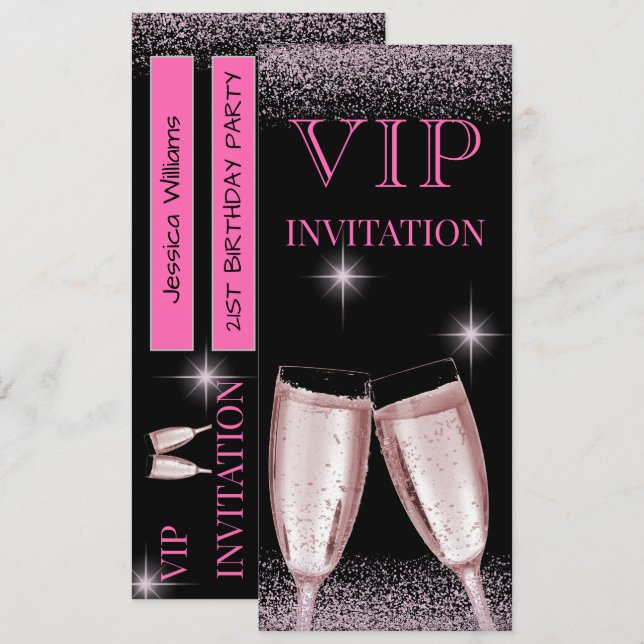 Glitzy Hot Pink VIP Birthday Party Invitation (Front/Back)