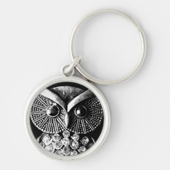 Glitzy Jewelled Metal Owl Keychain by RetroZone at Zazzle