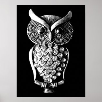 Glitzy Jewelled Metal Owl Poster by RetroZone at Zazzle