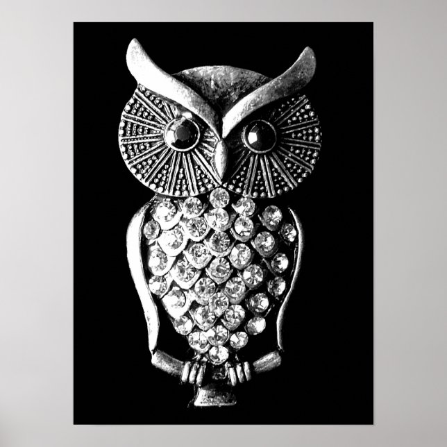 Glitzy Jewelled Metal Owl Poster (Front)