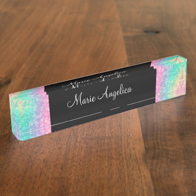 Glitzy Ladies Classy Monogram Desk Name Plate (Side)