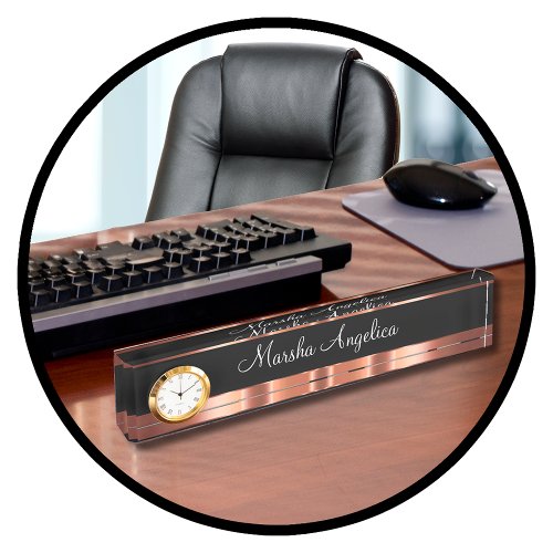 Glitzy Ladies Monogram Rose Gold Color Design Desk Name Plate