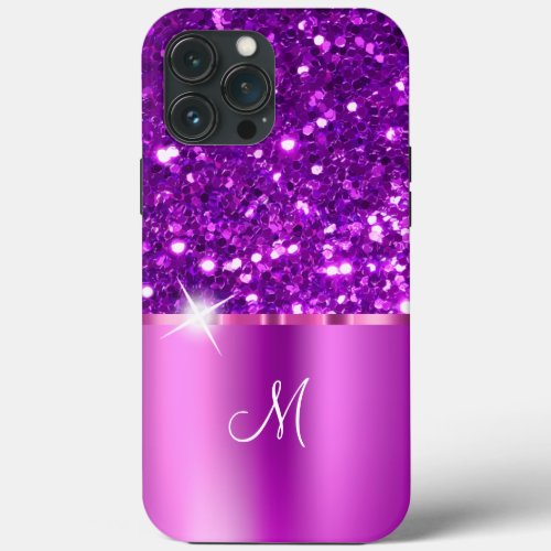 Glitzy Ladies Purple Monogram iPhone 13 Pro Max Case