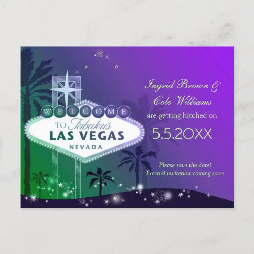 Glitzy Las Vegas Wedding Save the Date Announcement Postcard