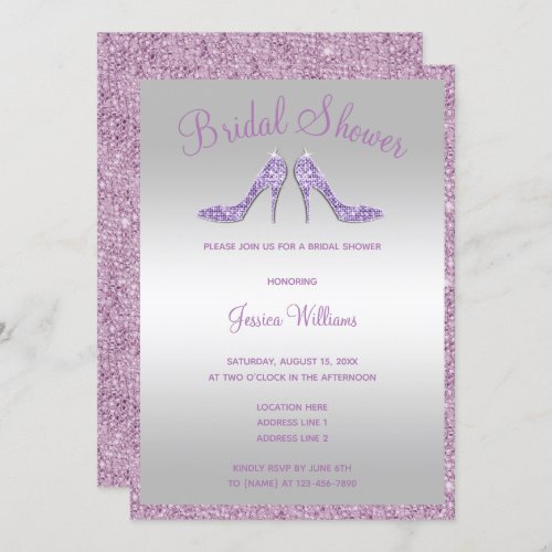 Glitzy Lilac Sequins  Stilettos Bridal Shower Invitation