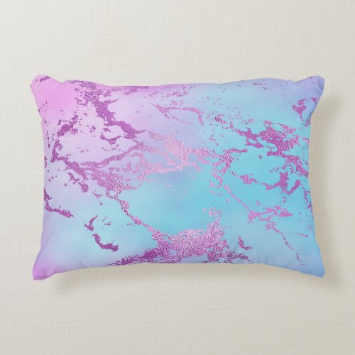 Glitzy Marble  Girly Glam Pink Blue Purple Ombre Accent Pillow