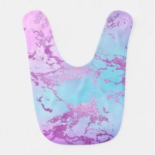 Glitzy Marble   Girly Glam Pink Blue Purple Ombre Baby Bib
