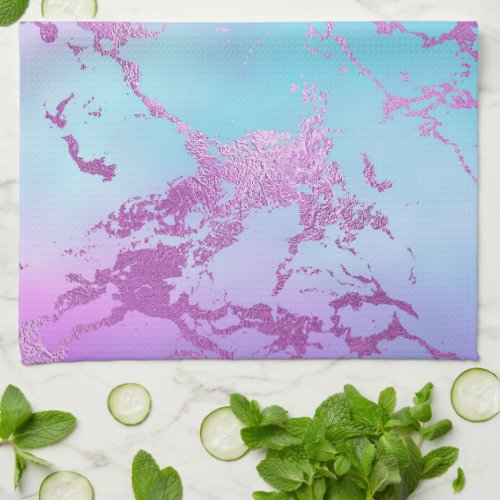 Glitzy Marble  Girly Glam Pink Blue Purple Ombre Kitchen Towel