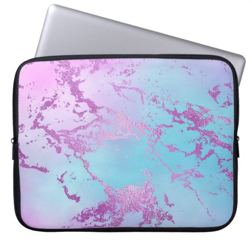 Glitzy Marble  Girly Glam Pink Blue Purple Ombre Laptop Sleeve