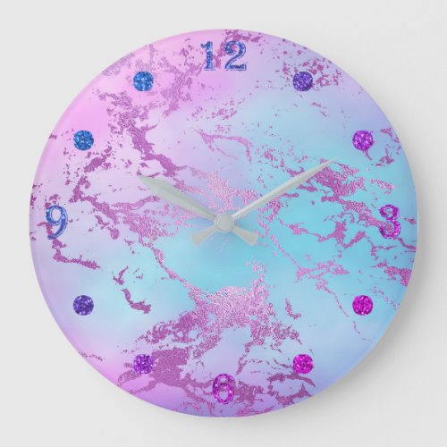 Glitzy Marble  Girly Glam Pink Blue Purple Ombre Large Clock