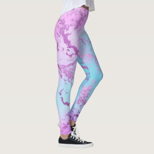 Glitzy Marble  Girly Glam Pink Blue Purple Ombre Leggings