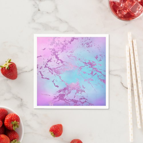 Glitzy Marble  Girly Glam Pink Blue Purple Ombre Napkins