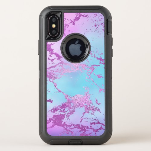 Glitzy Marble  Girly Glam Pink Blue Purple Ombre OtterBox Defender iPhone X Case