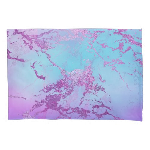 Glitzy Marble  Girly Glam Pink Blue Purple Ombre Pillow Case