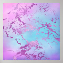 Glitzy Marble | Girly Glam Pink Blue Purple Ombre Poster
