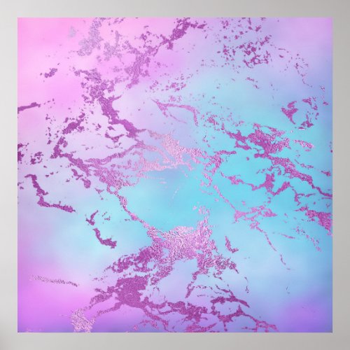 Glitzy Marble  Girly Glam Pink Blue Purple Ombre Poster