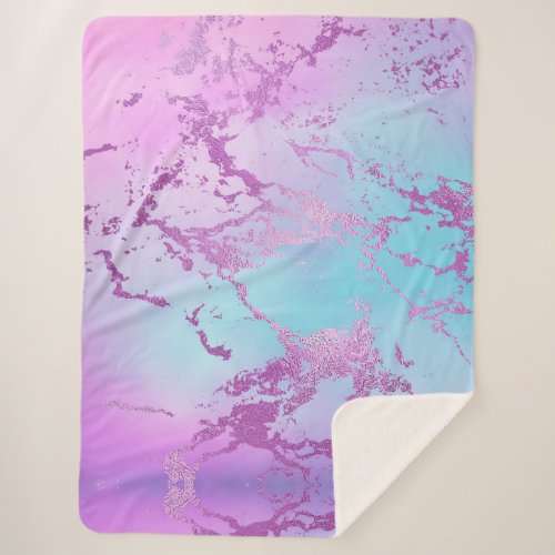 Glitzy Marble  Girly Glam Pink Blue Purple Ombre Sherpa Blanket