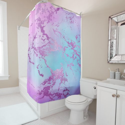 Glitzy Marble  Girly Glam Pink Blue Purple Ombre Shower Curtain