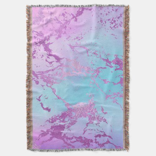 Glitzy Marble  Girly Glam Pink Blue Purple Ombre Throw Blanket