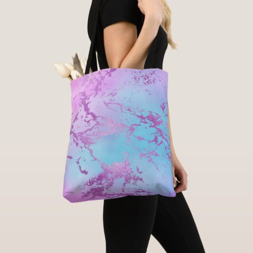 Glitzy Marble  Girly Glam Pink Blue Purple Ombre Tote Bag