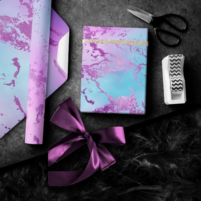 Glitzy Marble | Girly Glam Pink Blue Purple Ombre Wrapping Paper