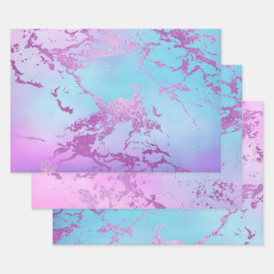 Pink Blue Pastel Gold Marble Metallic Wrapping Paper, Zazzle