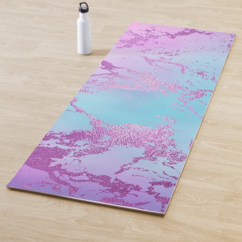 Glitzy Marble  Girly Glam Pink Blue Purple Ombre Yoga Mat