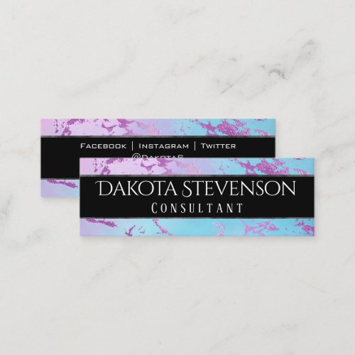 Glitzy Marble  Glam Pink Blue Purple Branding Mini Business Card