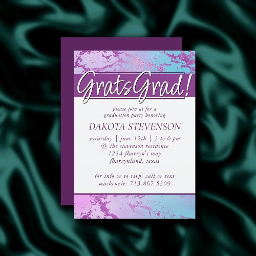 Glitzy Marble  Pink and Blue Gradient Graduation Invitation