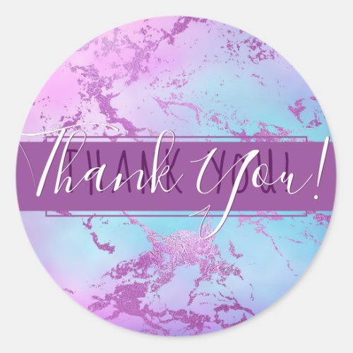 Glitzy Marble  Pink and Blue Gradient Thank You Classic Round Sticker