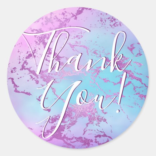 Glitzy Marble  Pink and Blue Gradient Thank You Classic Round Sticker