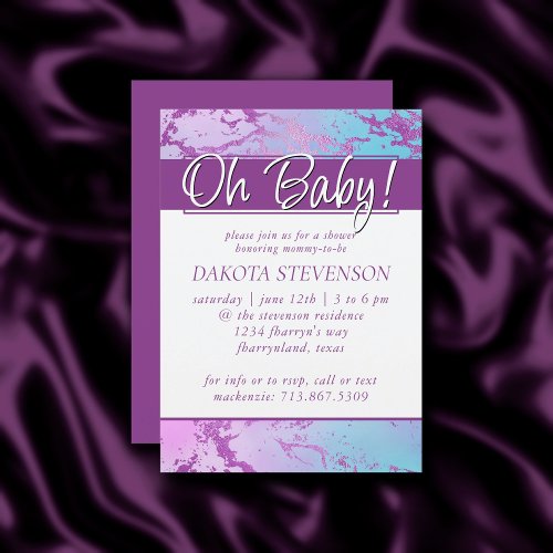 Glitzy Marble  Pink and Blue Ombre Oh Baby Shower Invitation
