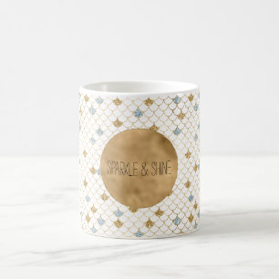 Glitzy Mermaid Blue Gold Sparkle Glitter Coffee Mug