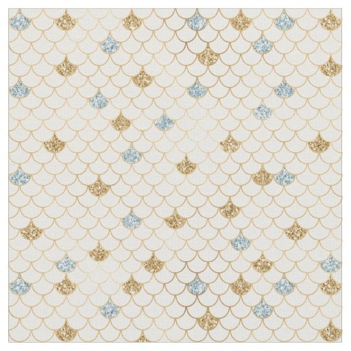 Glitzy Mermaid Blue Gold Sparkle Glitter Fabric