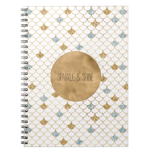 Glitzy Mermaid Blue Gold Sparkle Glitter Notebook