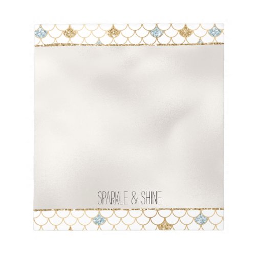 Glitzy Mermaid Blue Gold Sparkle Glitter Notepad